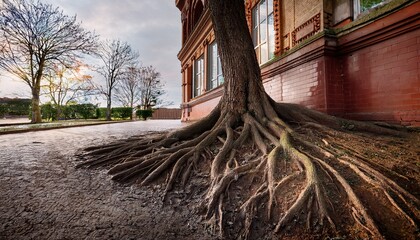 exposed tree roots extending near building