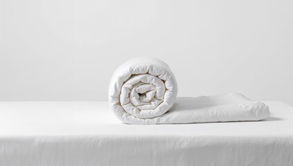 White lightweight rolled blanket isolated on white, suitable for minimalistic decor