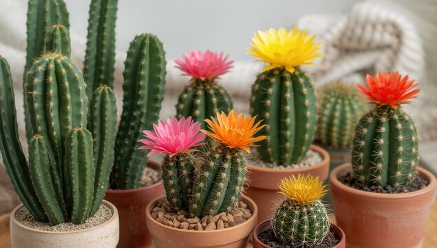 Vibrant cacti suitable for enhancing indoor or outdoor spaces, ideal for decorative purposes