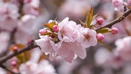 Fototapeta premium Cherry blossoms in bloom, symbolizing seasonal change, Spring