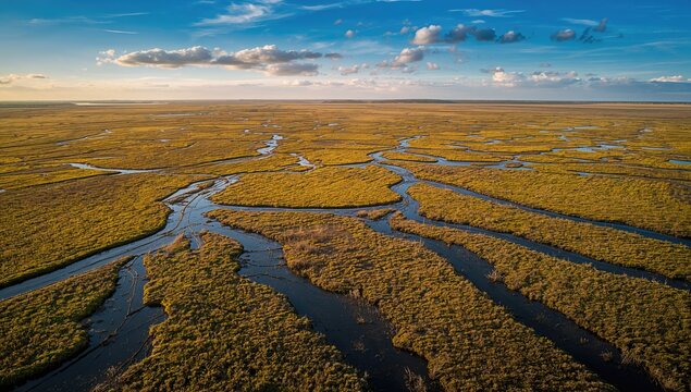 Aerial view of the Vasyugan wetland, showcasing expansive wetland ecosystems, preservation