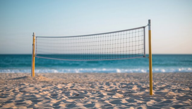 Volleyball Nets Set Up on the Shore, Promoting Active Outdoor Recreation
