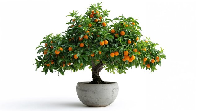 A kumquat tree in a concrete planter, featuring lush green foliage and branches laden with bright orange fruit, beneficial for gardening enthusiasts.