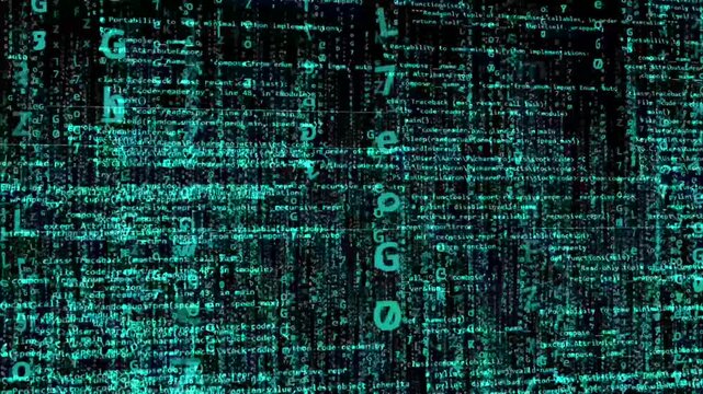 matrix data code falling animation abstract background, computer programming, coding, internet information transfer concept