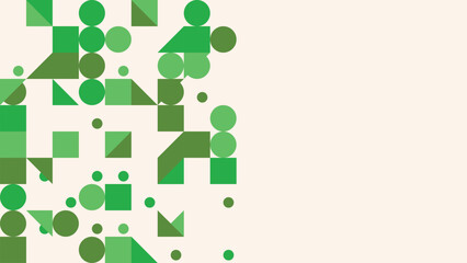 Abstract Green Geometric Pattern Background with Squares Circles and Triangles