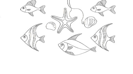 A collection of sketches featuring various sea creatures, creating a serene and imaginative underwater scene.