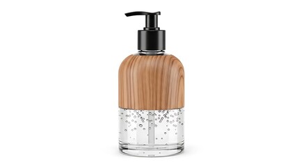 Naklejka premium Cosmetic pump bottle with wooden texture