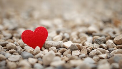 Obraz premium Red heart on gravel with bokeh, symbolizing love, Valentine's Day