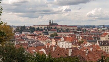 Fototapeta premium Historic townscape featuring a castle, urban density
