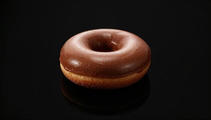 Glazed chocolate donut on dark surface, a treat with high sugar content