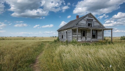 Old house surrounded by high grass, erosion risk