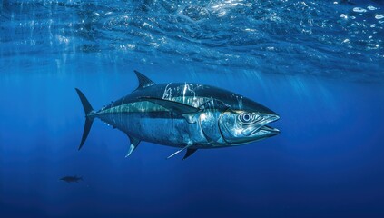 Fototapeta premium Tuna swimming in the Mediterranean Sea, observing marine biodiversity