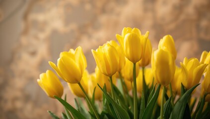 Close View Yellow Tulip Flowers