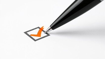 Orange marking on checklist box with pen, organizational tool for productivity