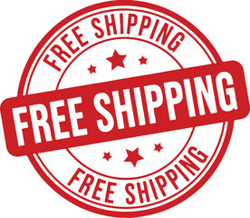 Red Free Shipping Stamp with Stars on White Background circular text