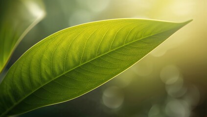 Close-Up of a Young Green Plumeria Leaf, showcasing vibrant texture and seasonal growth