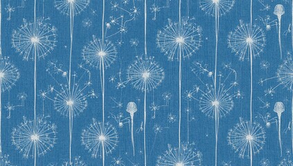 Seamless pattern featuring hand-drawn dandelion flowers suitable for surface designs, ideal for creative projects