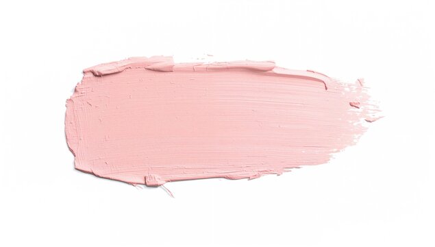 Pastel pink paint stroke on a white background, artistic texture for design layout