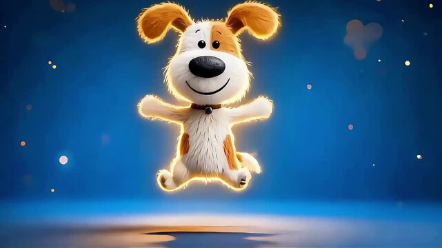Golden Glow Pup: Joyful Animated Dog with Floating Sparkles