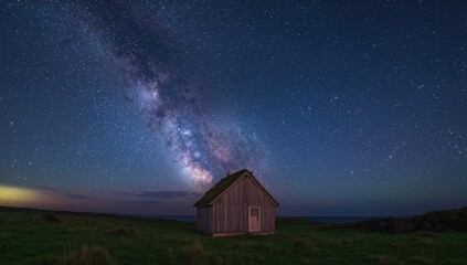 Charming Icelandic cottage nestled in a lush meadow, seasonal change