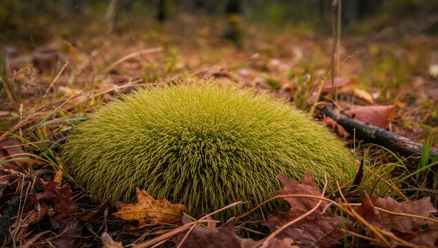 Polytrichum formosum forest moss in autumn woods, seasonal change