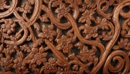 Aged teak wood carving backdrop, suitable for editorial header background