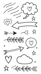 Hand Drawn Doodle Elements Vector Set | Arrows, Hearts, Speech Bubbles, Stars.