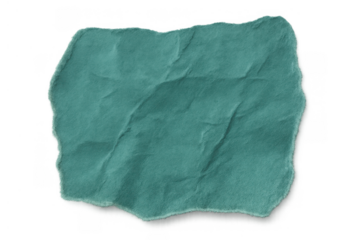 Teal crumpled ripped paper texture background, torn scrap document element with creased abstract surface