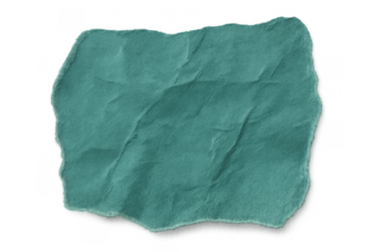 Teal crumpled ripped paper texture background, torn scrap document element with creased abstract surface