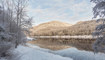Natural landscape featuring a lake in Bavaria during winter, showcasing seasonal change