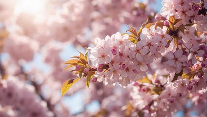 Fototapeta premium Pink cherry blossom petals, seasonal beauty, springtime awakening