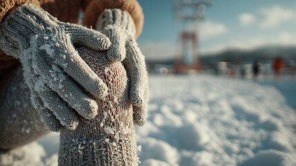 Winter apparel gloves in snow outdoor scene cold weather clothing day