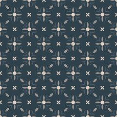 Seamless Decorative Floral Pattern Ornament with Dark Blue Background and Neutral Tones