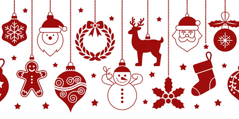 Red christmas holiday decorations seamless pattern on white background