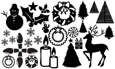 Christmas Vibes A festive composition of classic Christmas icons, including a decorated tree,Two vibrant Christmas stockings, filled with traditional treats, sparkle with holiday cheer, vector element
