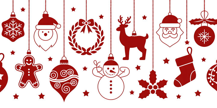 Red christmas holiday decorations seamless pattern on white background