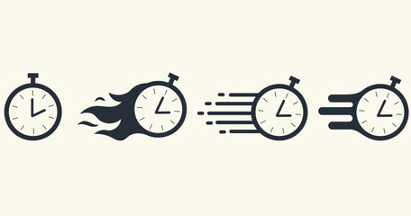 Clock icon with speed effect, depicting fast time, deadline, and urgency in graphic form.