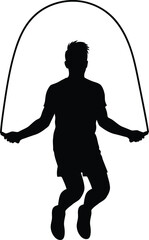 Man jumping rope active fitness training icon for full body cardio exercise Vector silhouette