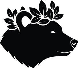Minimalist bear with laurel crown emblem for classic wilderness themed branding Vector silhouette