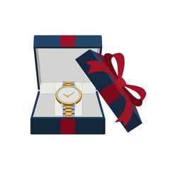 Elegant gold watch in a gift box