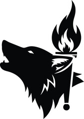 Wolf head with burning torch concept for fierce wilderness and adventure theme Vector silhouette