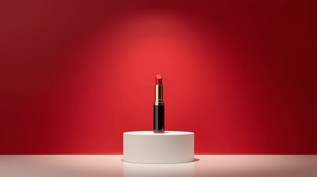 lipstick encased in a sleek black tube with a gold band