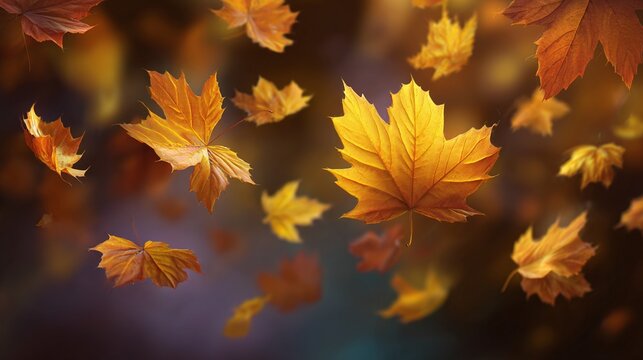A symphony of golden autumn leaves, each a fleeting masterpiece in nature's grand design. Leaves dancing in the wind, a gentle reminder of time's passage, and beauty's enduring presence.