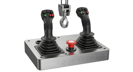 Close-up of industrial joysticks, ready for heavy lifting operation