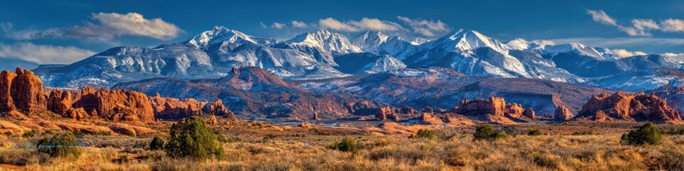 Naklejka premium Breathtaking Cache Valley: Panoramic Landscape of Arches National Park, Utah's Wild West Skyline
