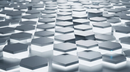 Abstract surface of interconnected hexagonal shapes with white glowing edges representing data storage or block chain technology