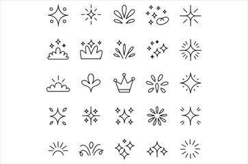 Fototapeta premium Collection of delicate hand drawn style floral and star line art icons