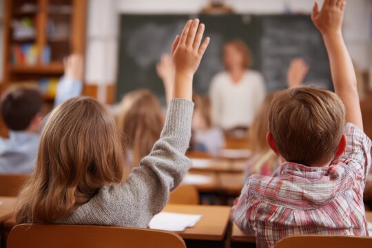 Engaged Learners: Kids in Elementary School Raising Hands for Interactive Learning