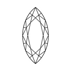 Marquise diamond cut shape flat icon. Design simple thin diagram. Brilliant Marquis cut. Diamond top view. Precious gemstone outline icon for jewellery design, branding, packaging, logo, web, app.