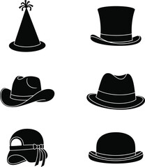 Collection of six silhouette style hats for various occasions and styles